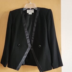 Black Satin-Trim Blazer Jacket